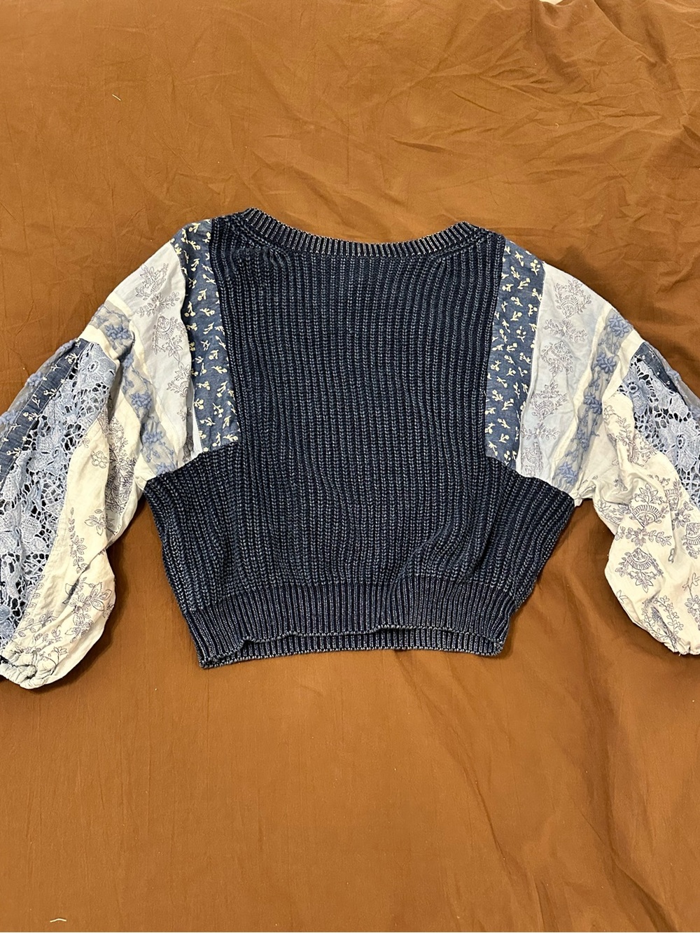 Anthropologie Womens Navy Mixed-Media Boho Pullover Sweater size small